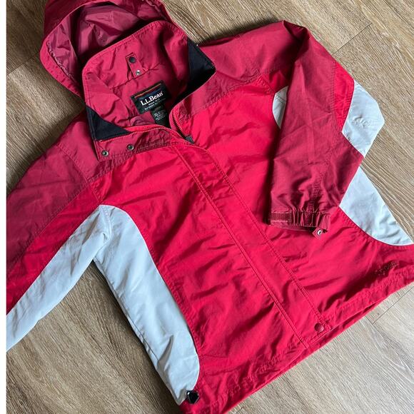 Vintage L.L. Bean Red Colorblock Hooded Nylon Jacket Size Medium - Picture 1 of 16
